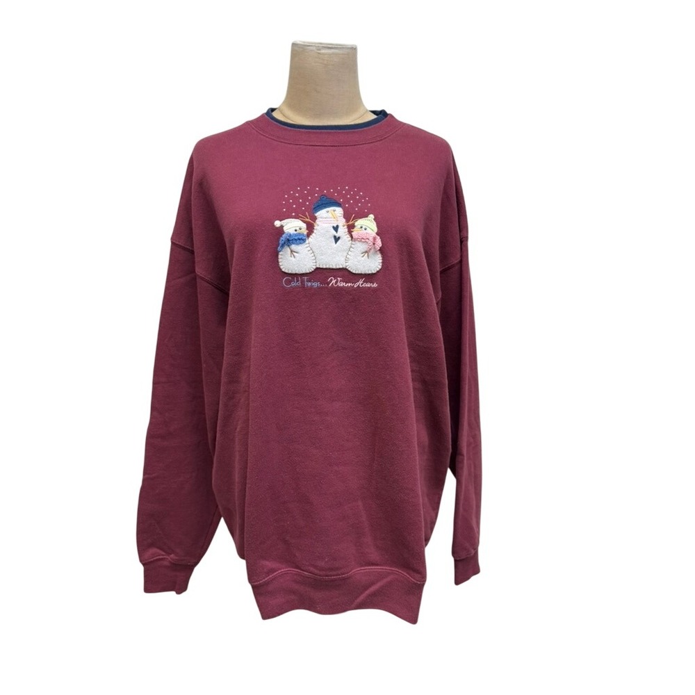 Burgundy Snowman Emb. Crewneck‎ Sweatshirt FINAL SALE AS IS SZ XL PLZ READ